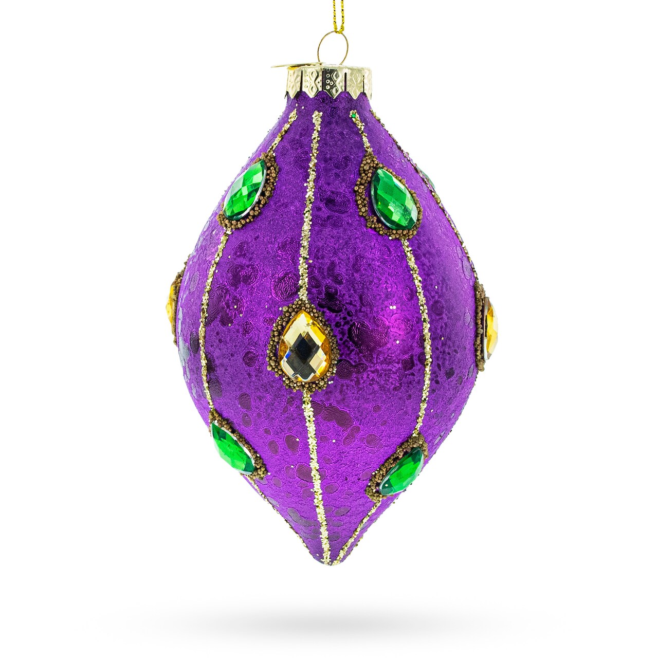 Jeweled-Accent Purple Rhombus Finial Glass Christmas Ornament